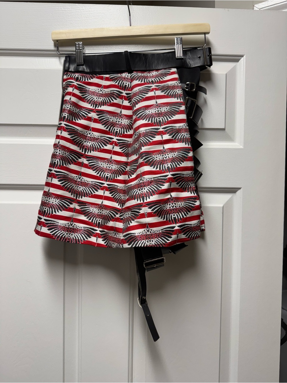 Asilio Red and Black Mini Skirt with Buckle Harness Detail